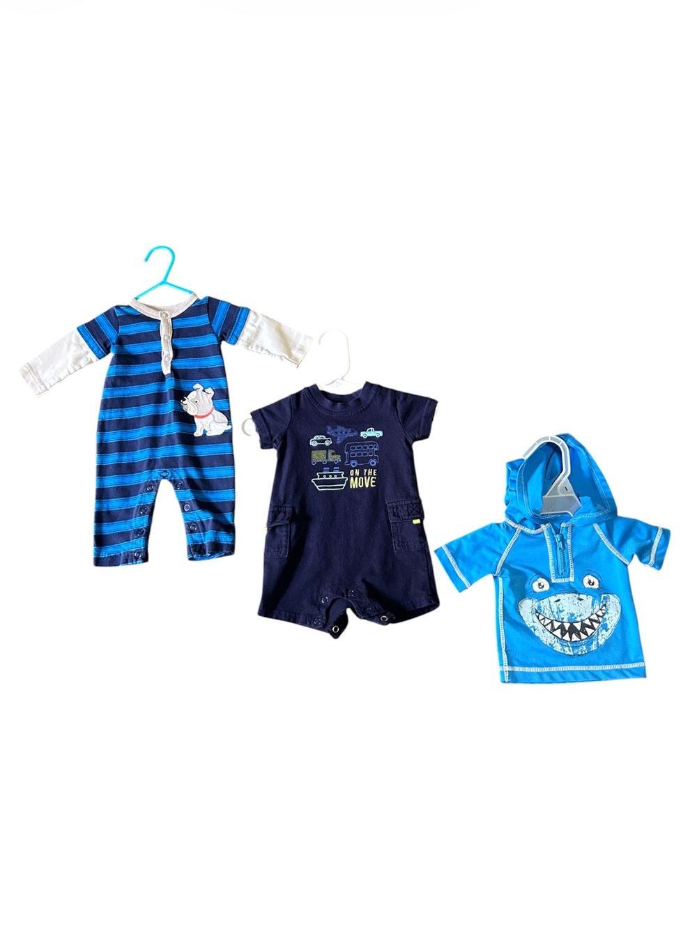 Baby Boy Blue Newborn Clothes Lot 3 Piece Baby Rompers Shortall Rashgaurd